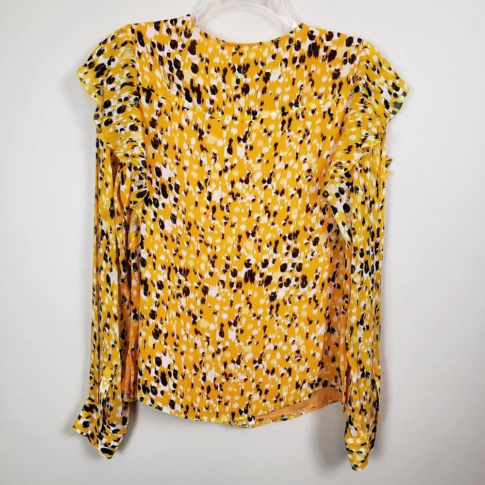 Derek Lam IO Crosby Ruffle Top Blouse Yellow Black Long Sleeve Size 6 - Picture 2 of 9